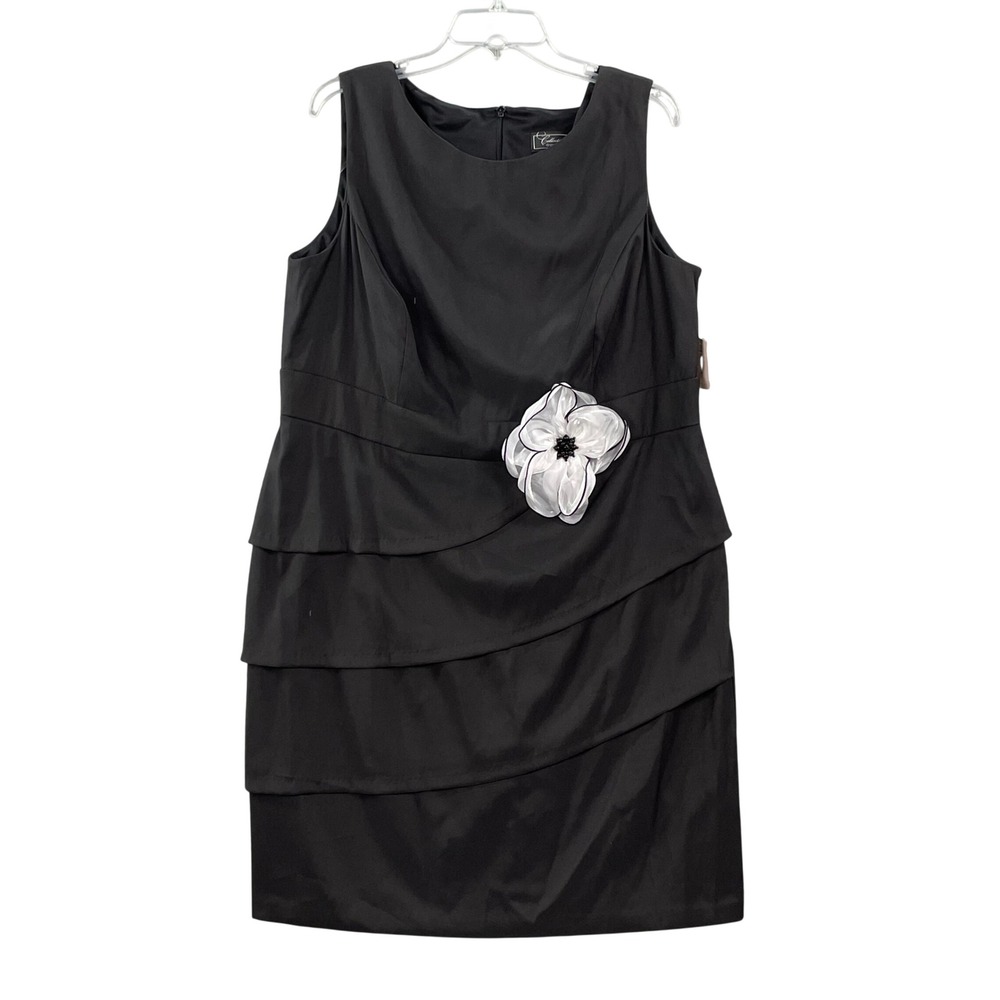 Dressbarn Collection Tiered Sheath Dress Womens 18 Black White Flower Sleeveless